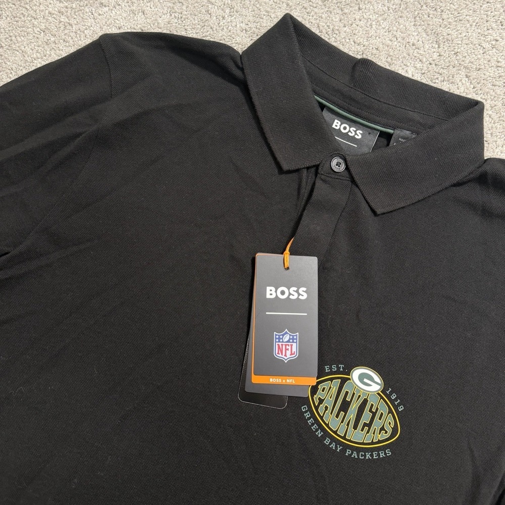 Hugo Boss Green Bay Packers Polo Shirt Mens Sz M Black Short Sleeve Golf NFL NWT
